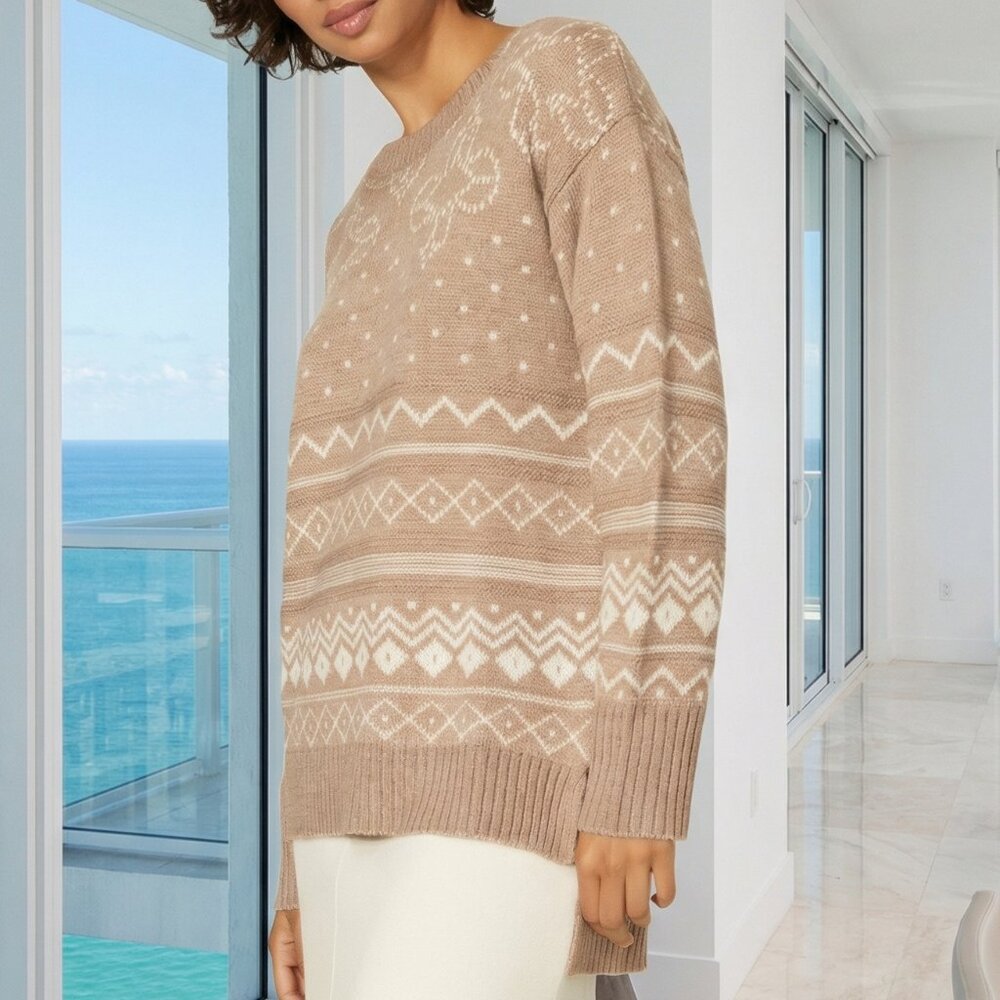 $250 THAKOON Fair Isle Intarsia sweater L cream beige ivory